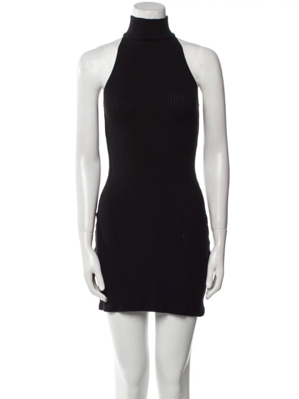 REFORMATION Black Ribbed High Mock Turtle Neck Fitted Sleeveless Mini Dress XS